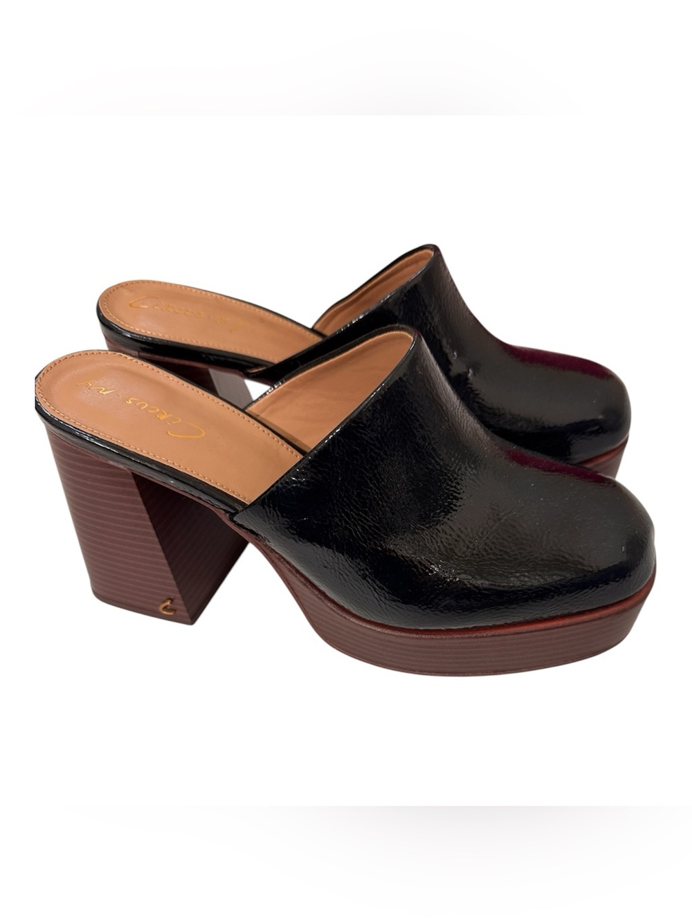 Sam Edelman Circus Black Faux Leather Chunky Platform Clogs Mules Women 9.5 Boho